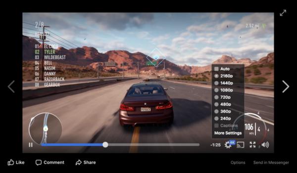 落后YouTube 3年：Facebook開始測試4K視頻