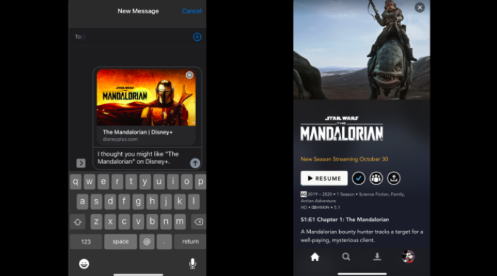 Disney+允許用戶在社交媒體和通訊應(yīng)用上分享內(nèi)容